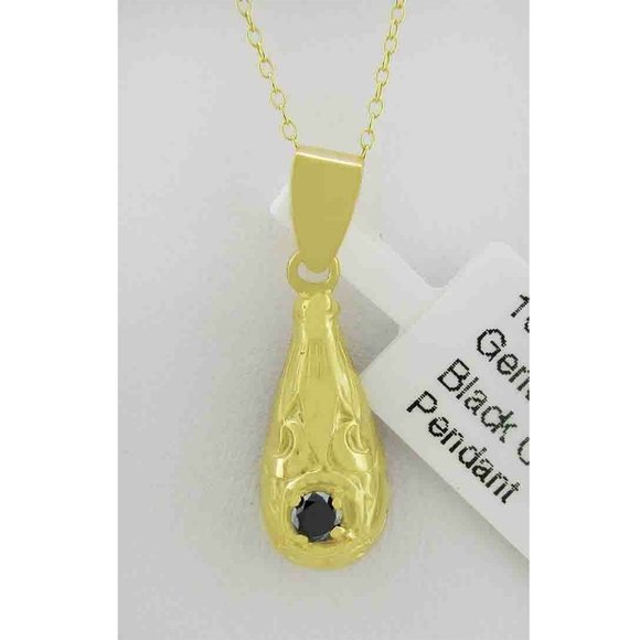 Genuine Black Onyx Pendant 10k Yellow Gold